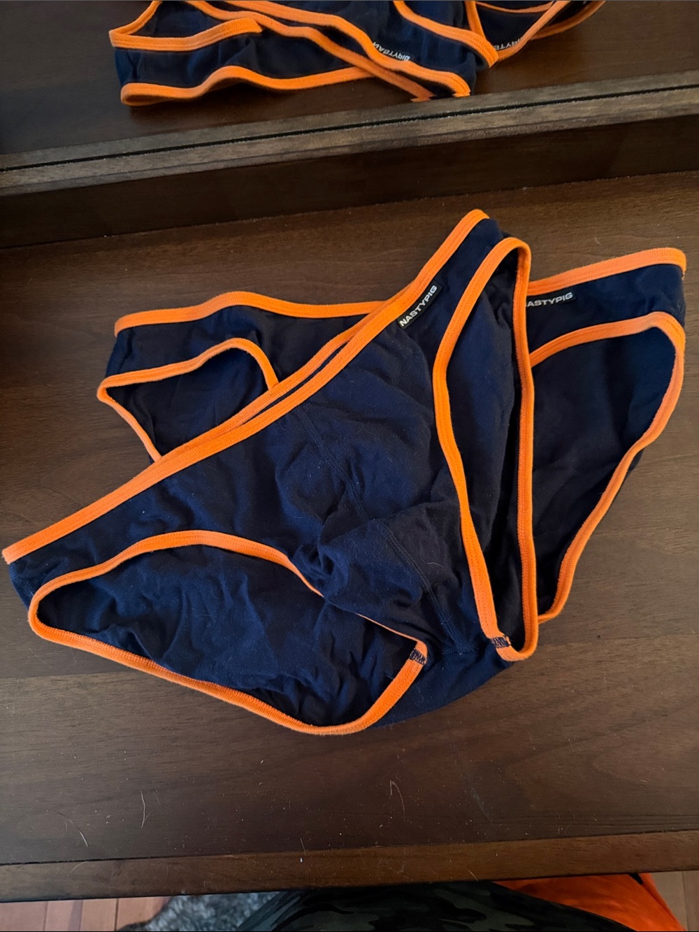 Nasty Pig Navy Briefs with Orange Trim
